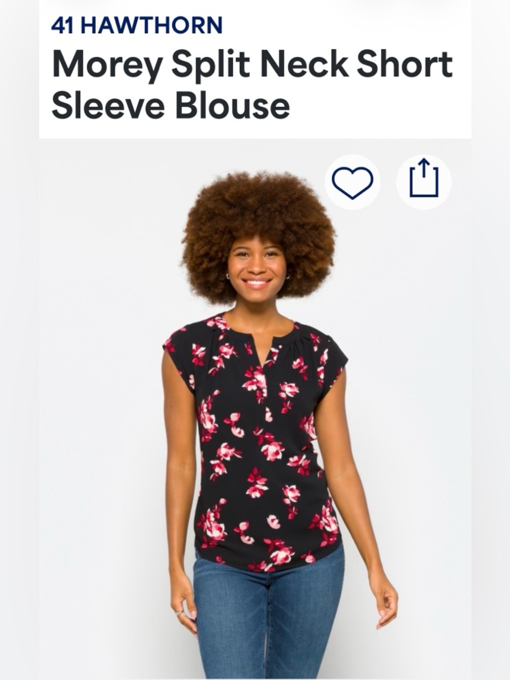 41 Hawthorn Black Cap-Sleeve Blouse with Pink Floral Print - Picture 2 of 6